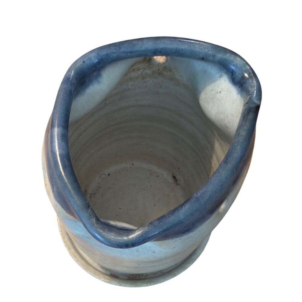 Studio Pottery Planter With Blue Cobalt Drip Design Unique Artist Signed - Picture 4 of 7